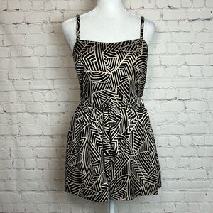 Vintage Tan and Black Belted Swim Romper